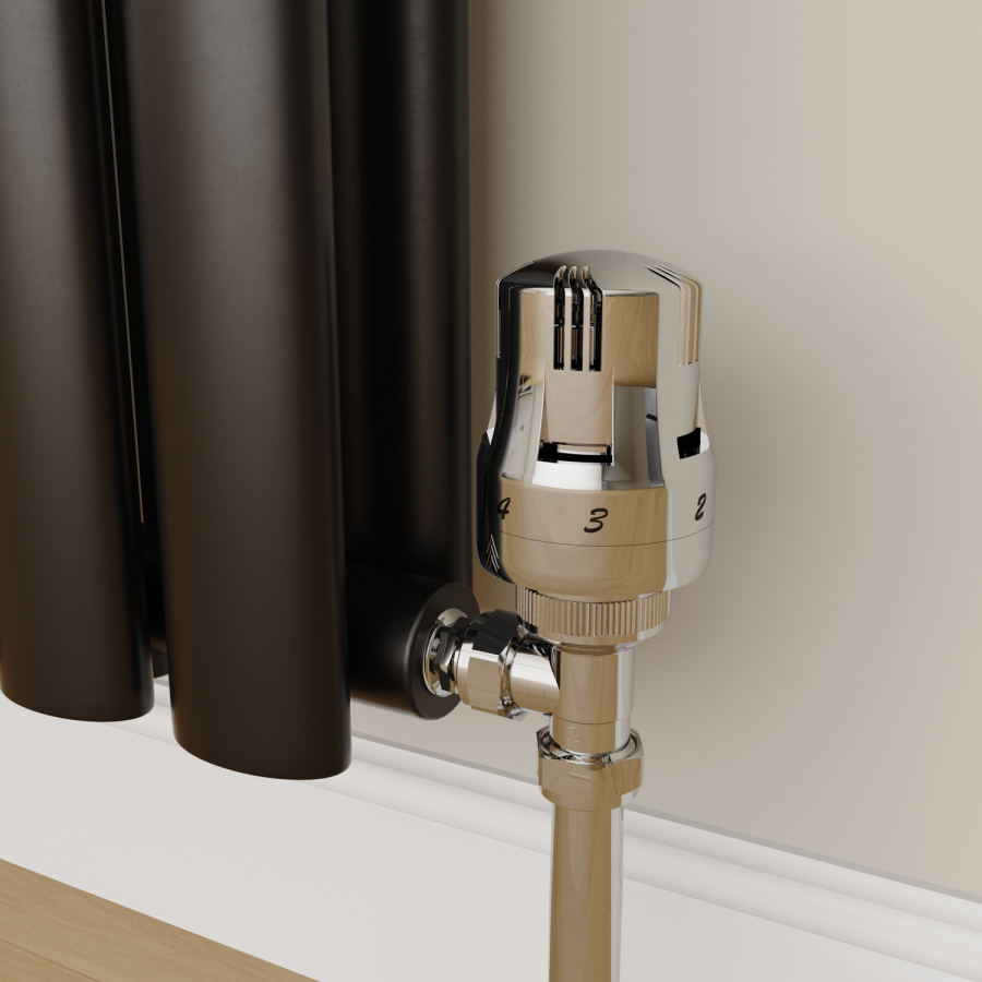 Elego Chrome Modern TRV Angled Thermostatic Radiator Valves With Lockshield