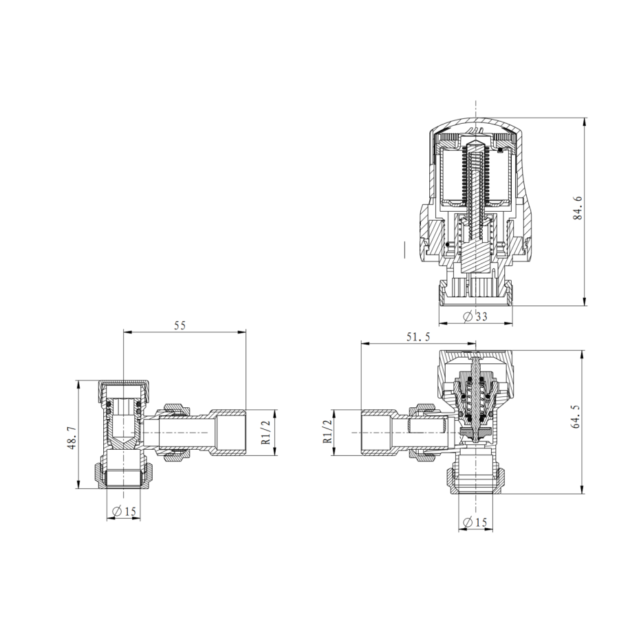 Elego Chrome Modern TRV Angled Thermostatic Radiator Valves With Lockshield