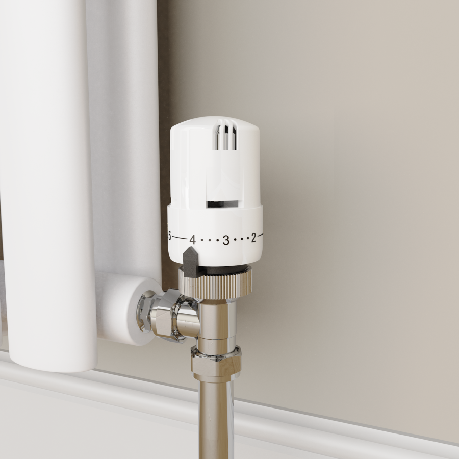 Elego White Modern TRV Angled Thermostatic Radiator Valves With Lockshield