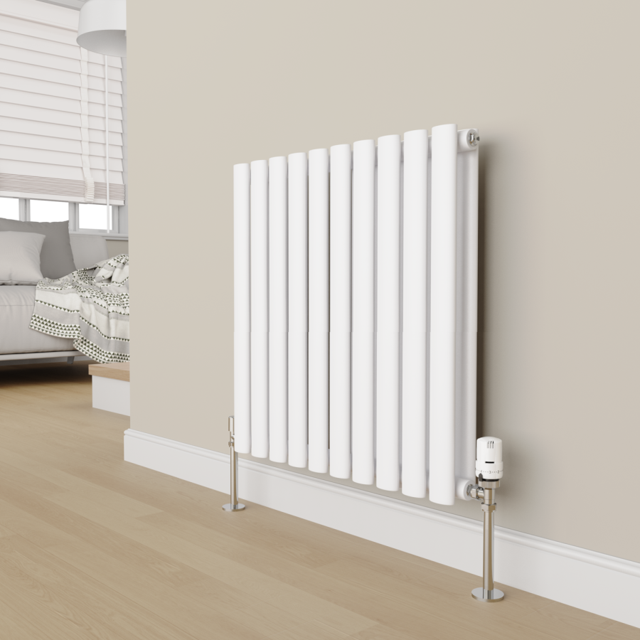 Elego White Modern TRV Angled Thermostatic Radiator Valves With Lockshield