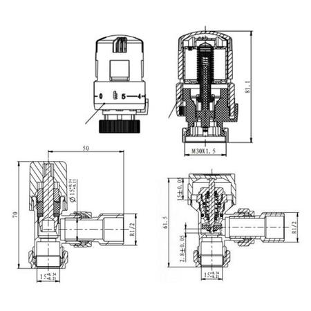 Elego White Modern TRV Angled Thermostatic Radiator Valves With Lockshield