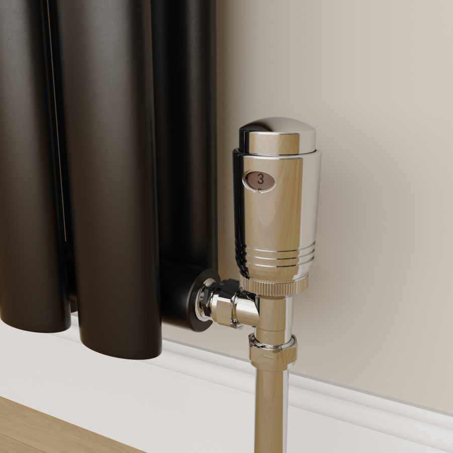 Elego Chrome  Modern TRV Angled Thermostatic Radiator Valves With Lockshield