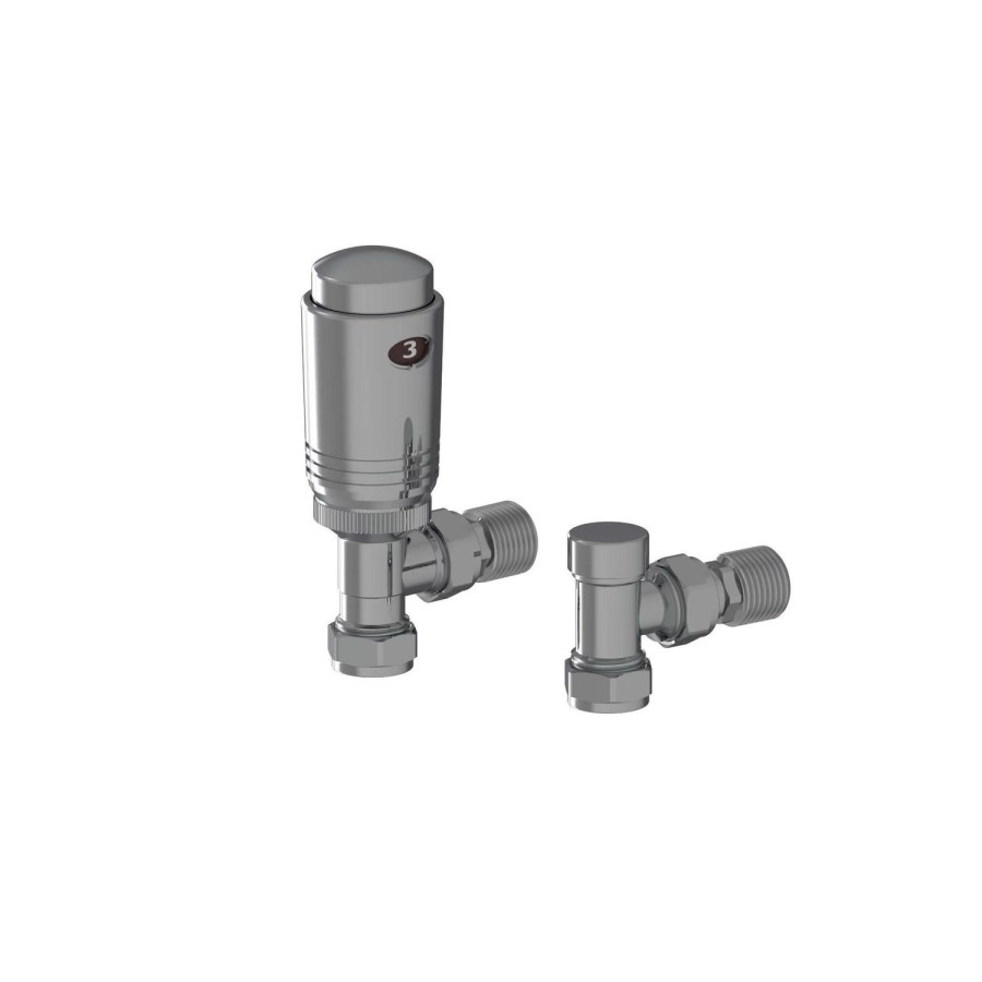 Elego Chrome  Modern TRV Angled Thermostatic Radiator Valves With Lockshield