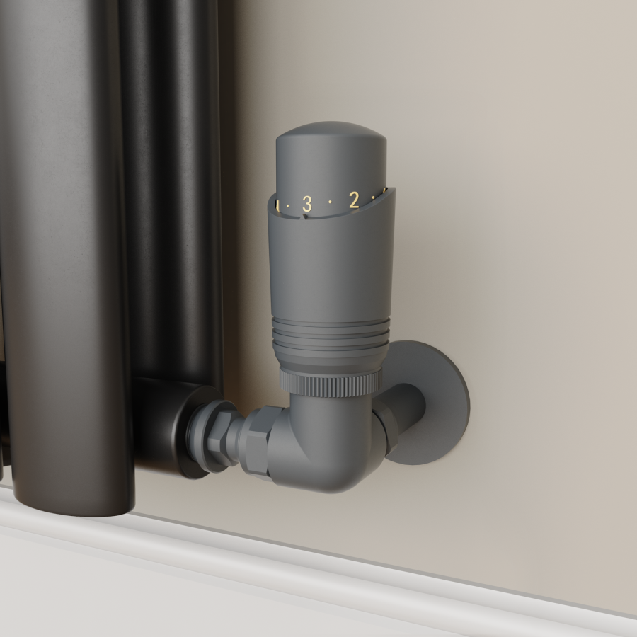 Elego Anthracite Gray Modern TRV Corner Thermostatic Radiator Valves With Lockshield