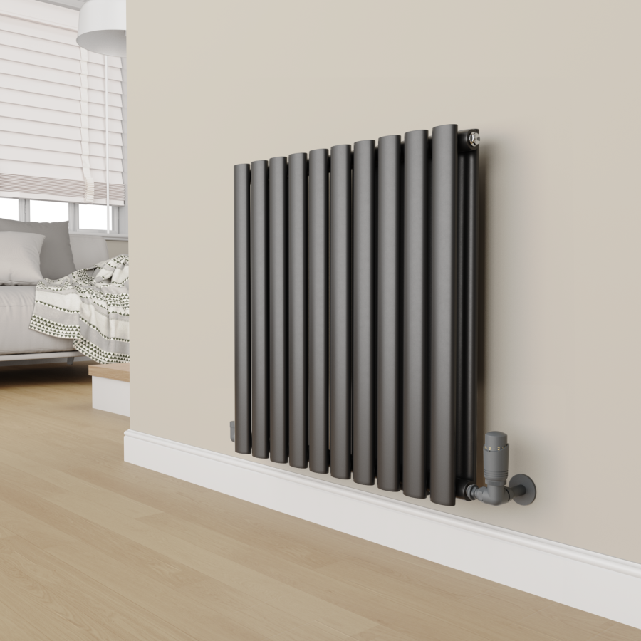 Elego Anthracite Gray Modern TRV Corner Thermostatic Radiator Valves With Lockshield