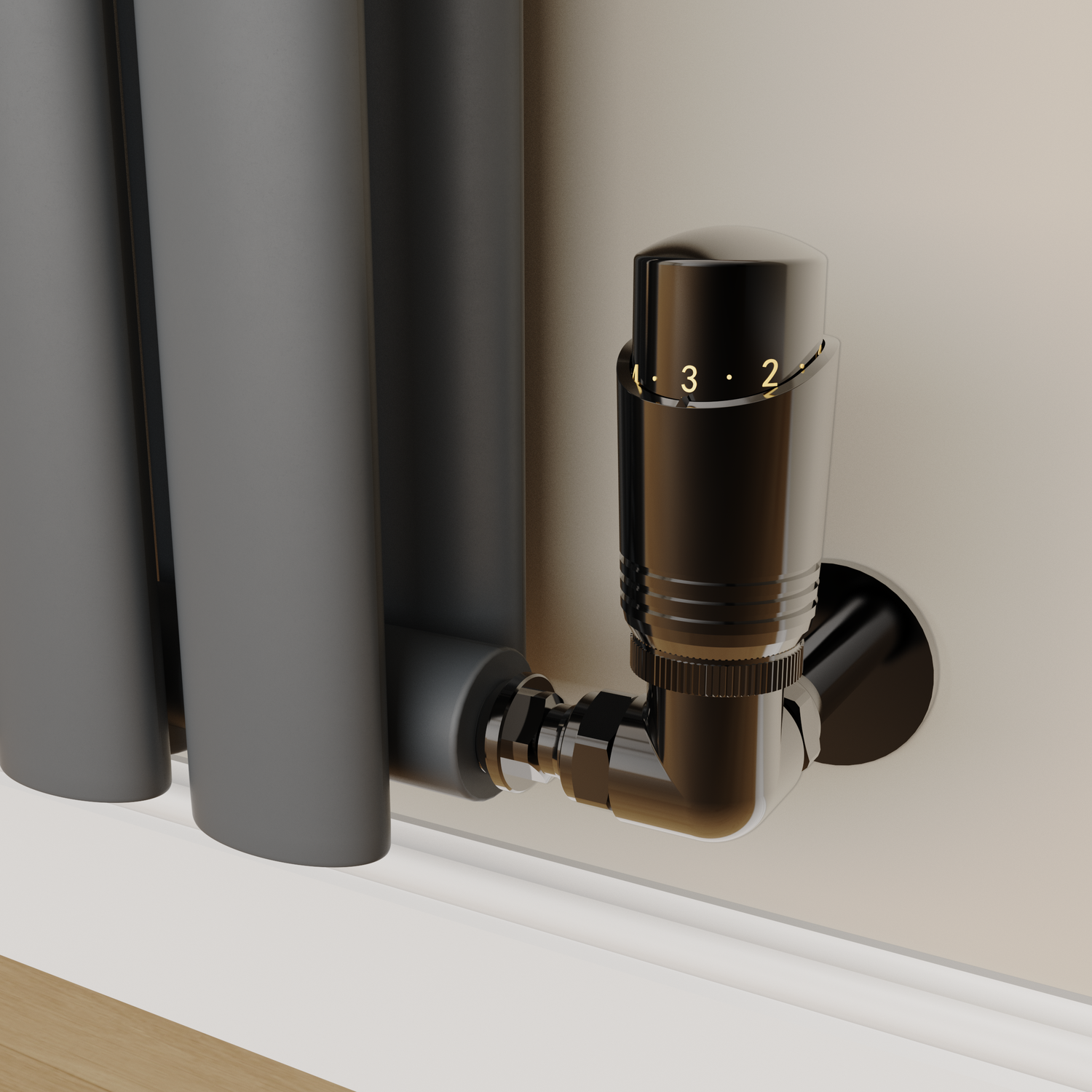 Elego Black Nickel Modern Trv Corner Thermostatic Radiator Valves With Lockshield