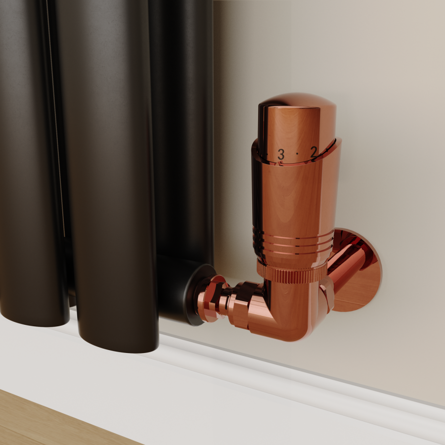 Elego Black Nickel Modern TRV Corner Thermostatic Radiator Valves With Lockshield