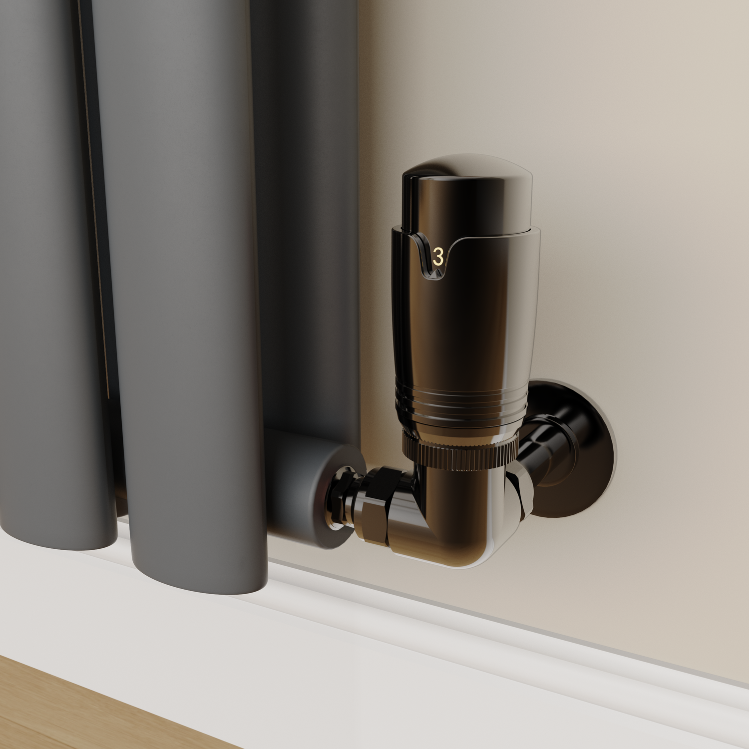 Elego Black Nickel Modern Trv Corner Thermostatic Radiator Valves With Lockshield