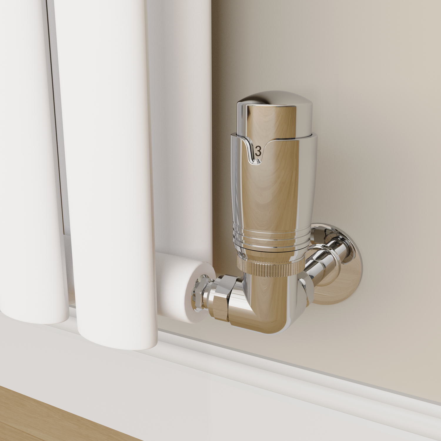 Elego Chrome Modern Trv Corner Thermostatic Radiator Valves With Lockshield