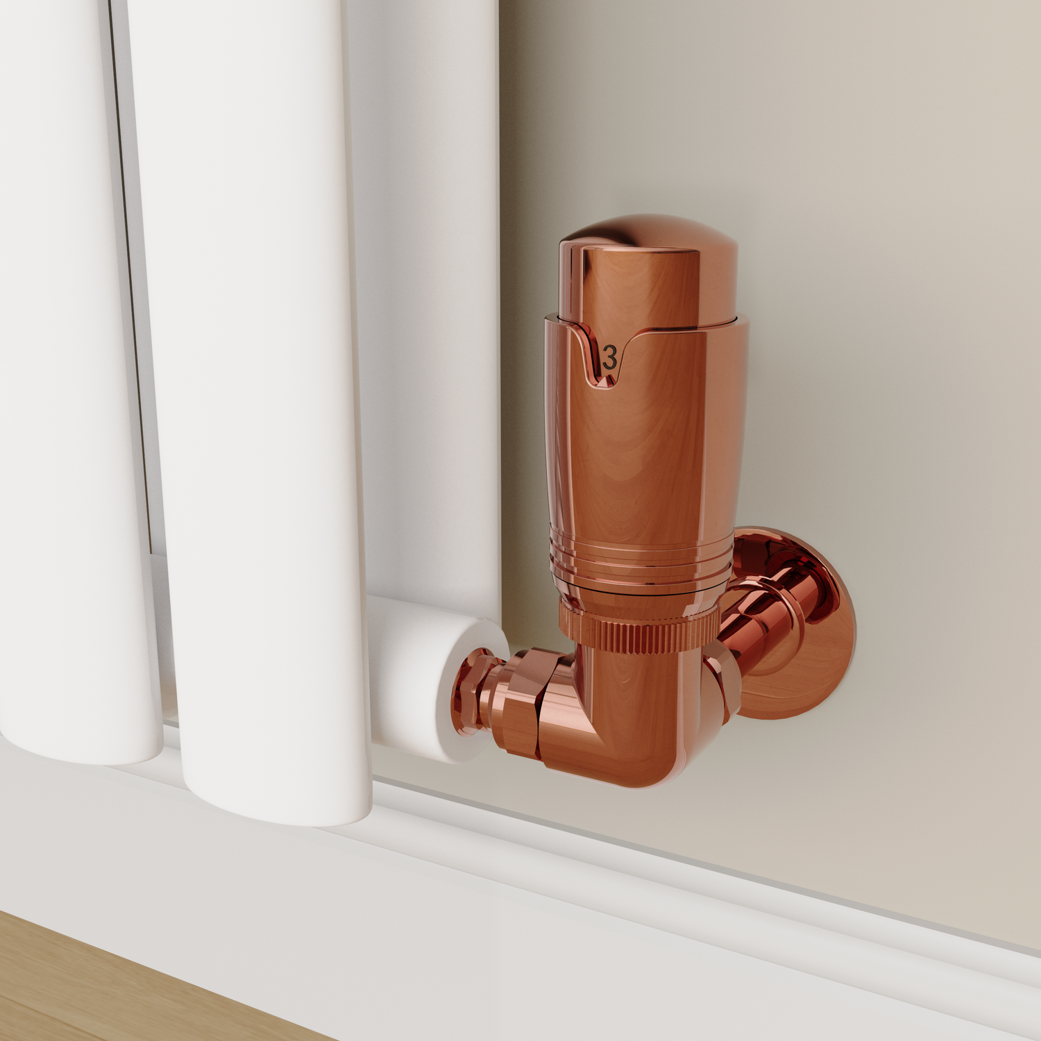 Elego Copper Modern Trv Corner Thermostatic Radiator Valves With Lockshield