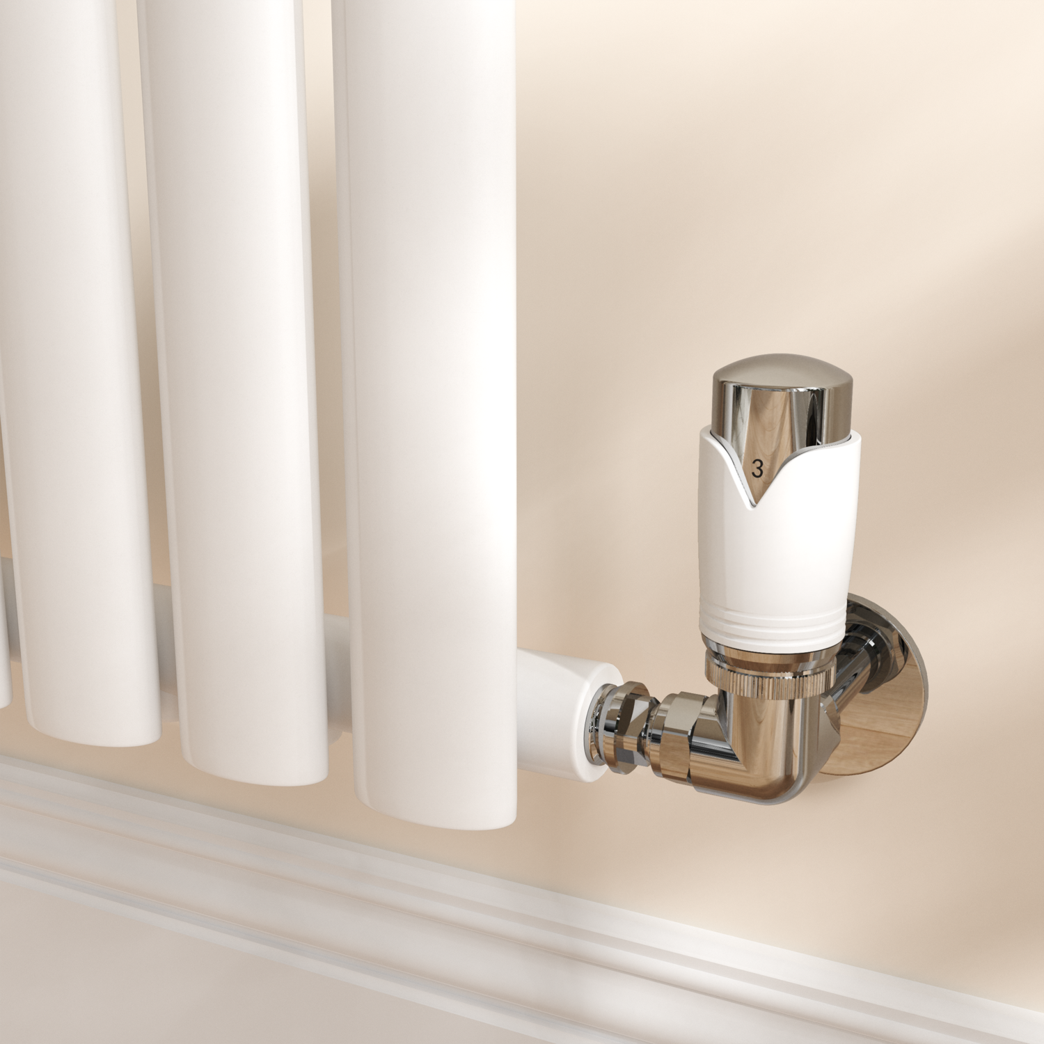 Elego Chrome & White Modern Corner Thermostatic Radiator Valve Set With Lockshield