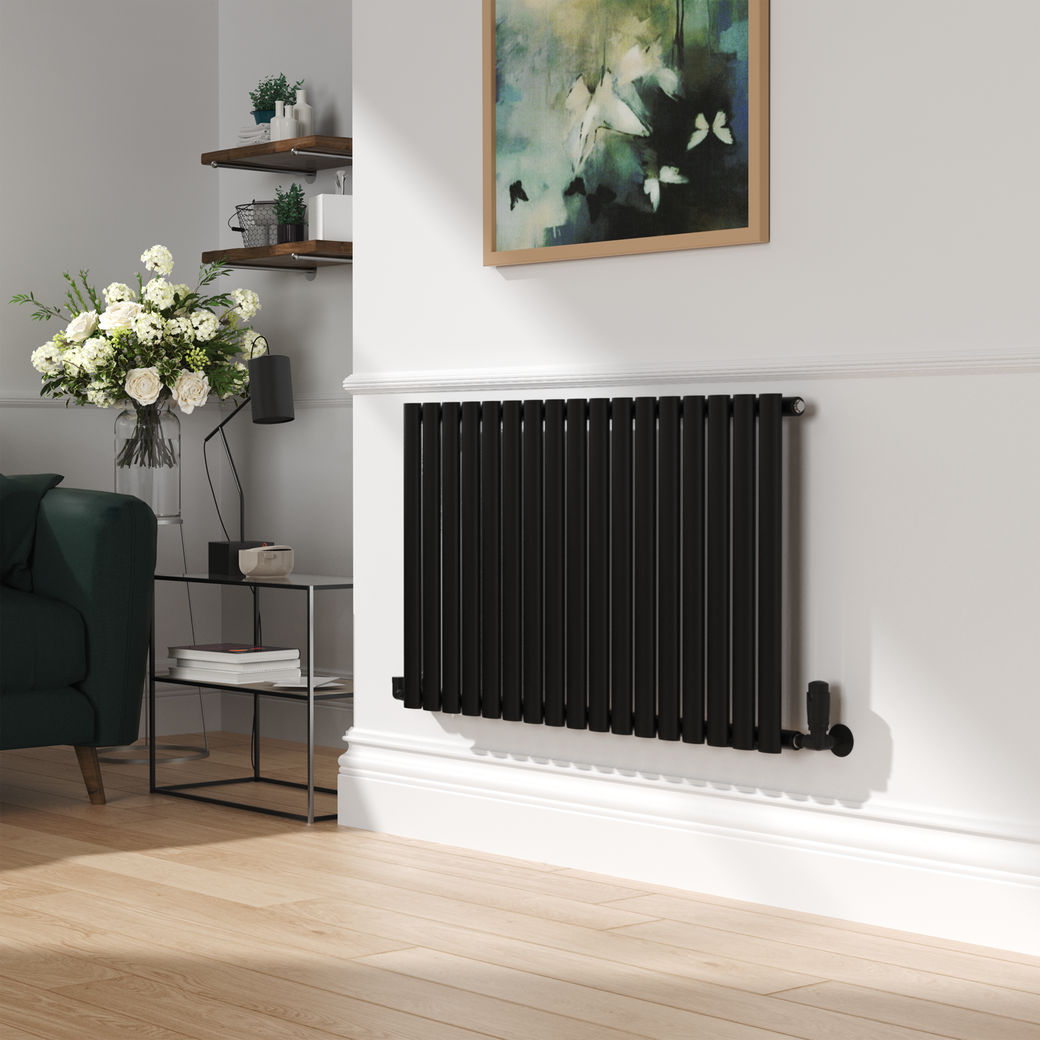 Black Matte Radiator Elego Matte Black Modern TRV Corner Thermostatic Radiator Valves With ...