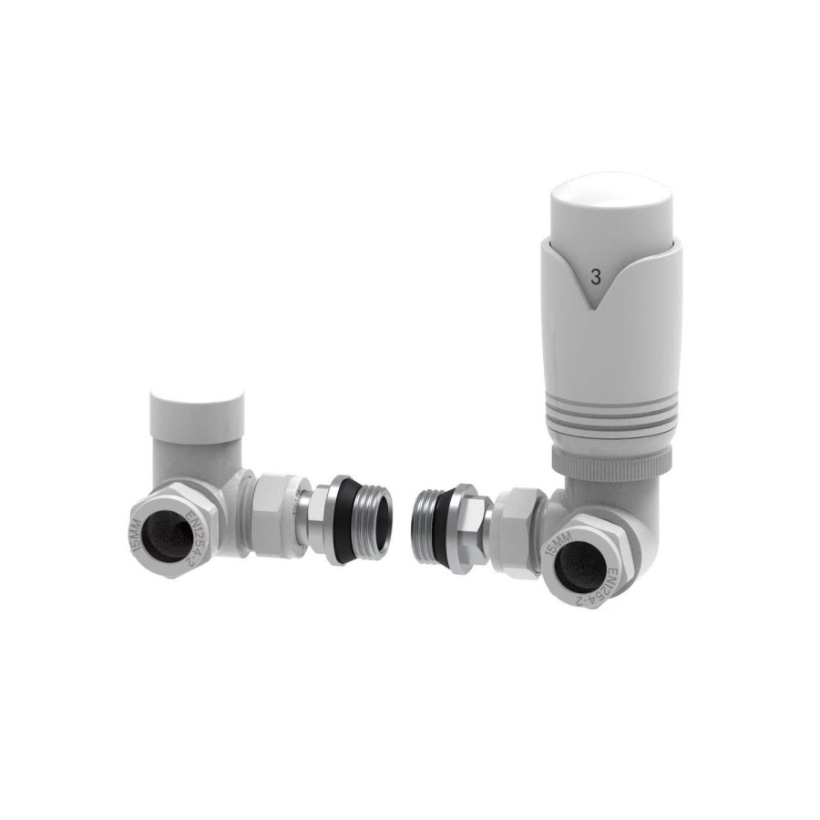 Elego White Modern TRV Corner Thermostatic Radiator Valves With Lockshield