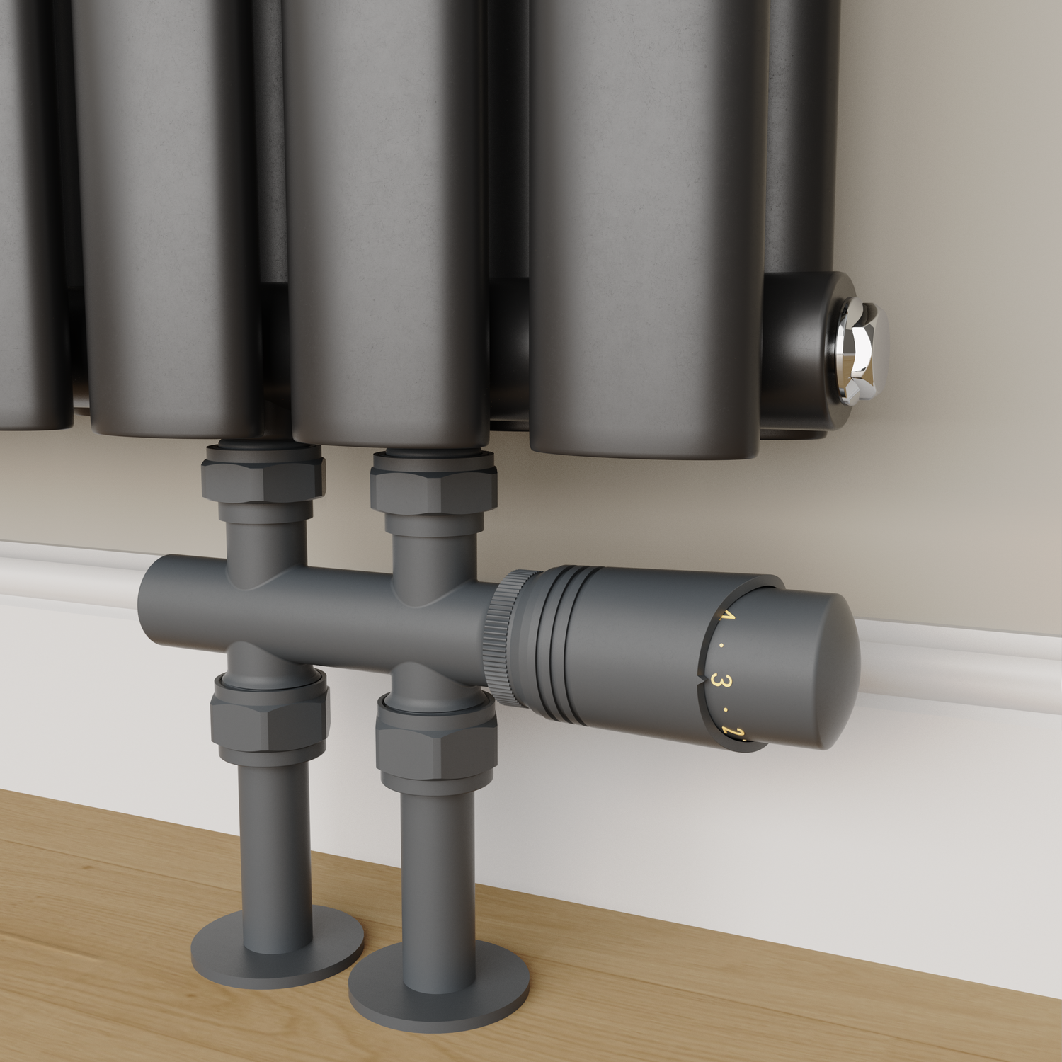 Cheek Style Block Radiator Elego Anthracite Gray Modern TRV H Block Thermostatic Radiator Valves ...