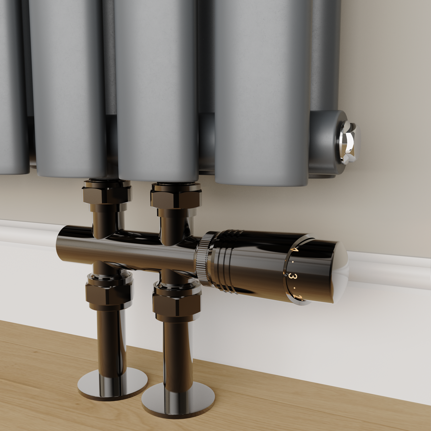 Elego Black Nickel Modern Trv H Block Thermostatic Radiator Valves - Image 2