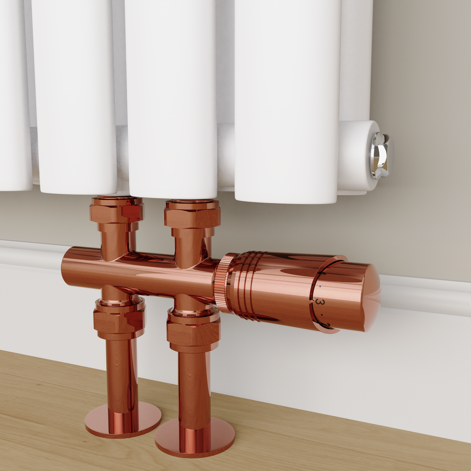 Elego Copper Modern Trv H Block Thermostatic Radiator Valves