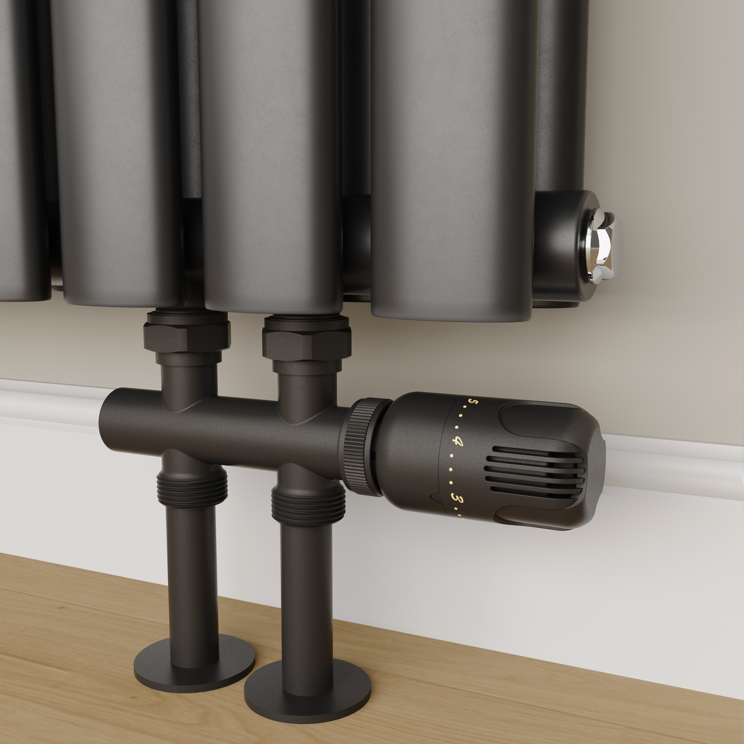 Elego Black Matte Modern Trv H Block Thermostatic Radiator Valves
