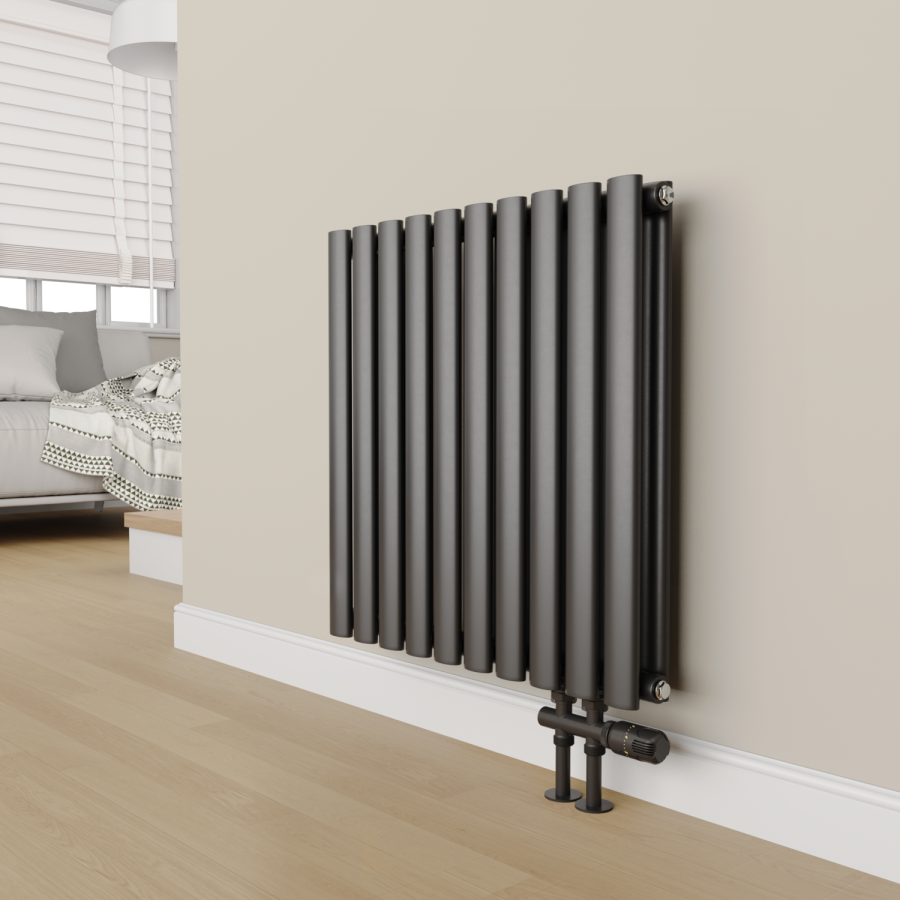 Elego Matte Black Modern TRV H Block Thermostatic Radiator Valve