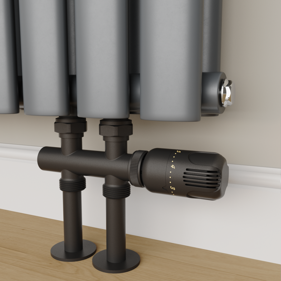 Elego Matte Black Modern TRV H Block Thermostatic Radiator Valve