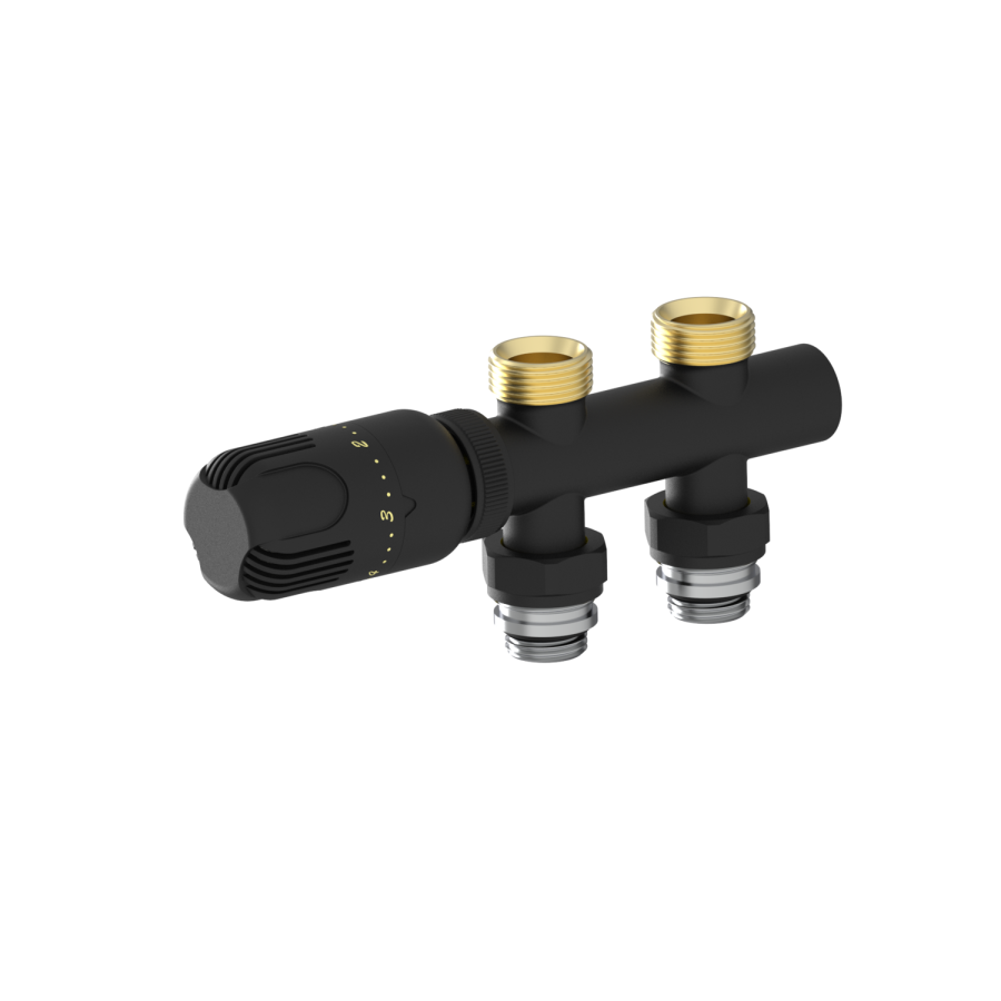 Elego Matte Black Modern TRV H Block Thermostatic Radiator Valve