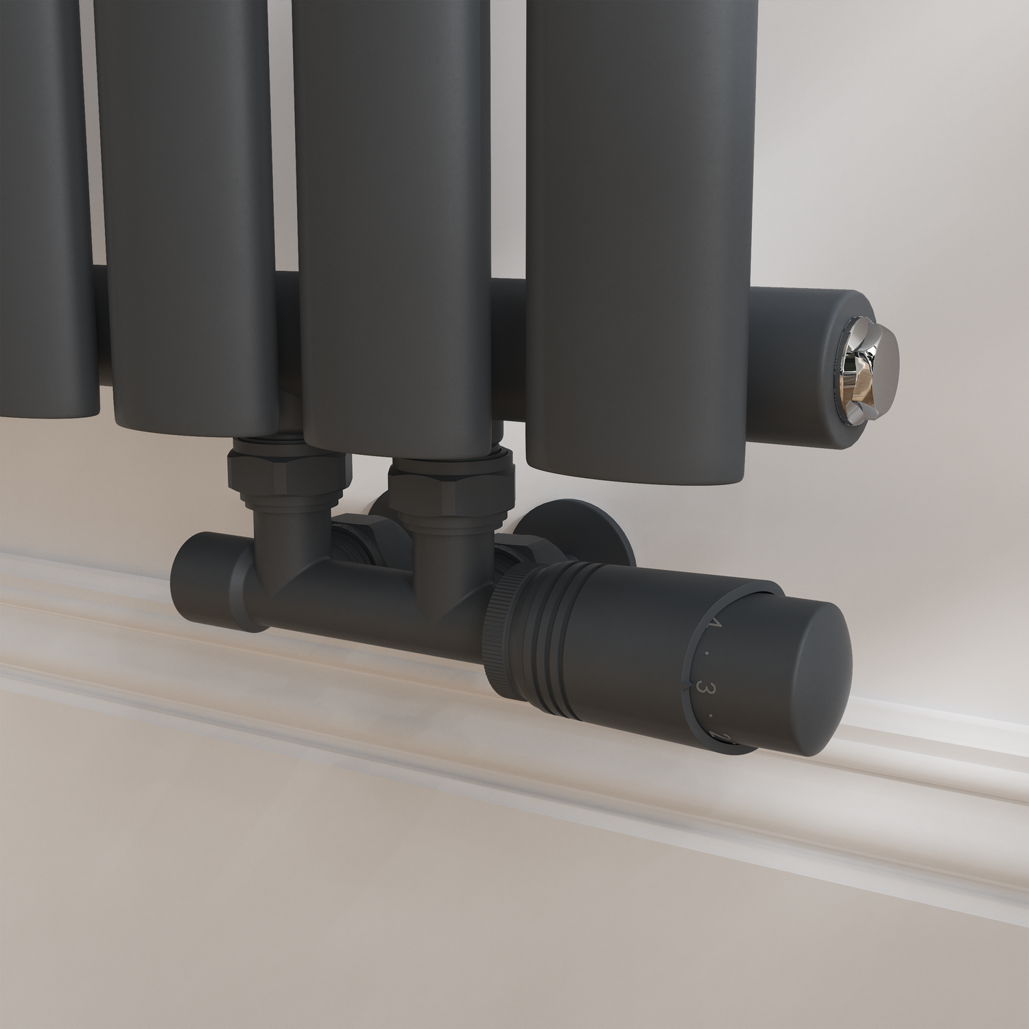 Image of Elego Elego Anthracite Gray Modern TRV H Block Angled Thermostatic Radiator Valves With Lockshield Anthracite 60 x 55 x 124 cm TRV-HBA-1AG
