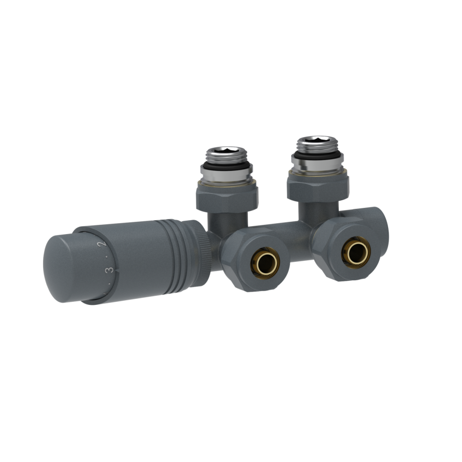 Elego Anthracite Gray Modern TRV H Block Angled Thermostatic Radiator Valves With Lockshield