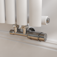 Elego Chrome Modern TRV H Block Angled Thermostatic Radiator Valves With Lockshield