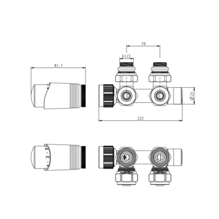 Elego Matte Black Modern TRV H Block Angled Thermostatic Radiator Valves With Lockshield
