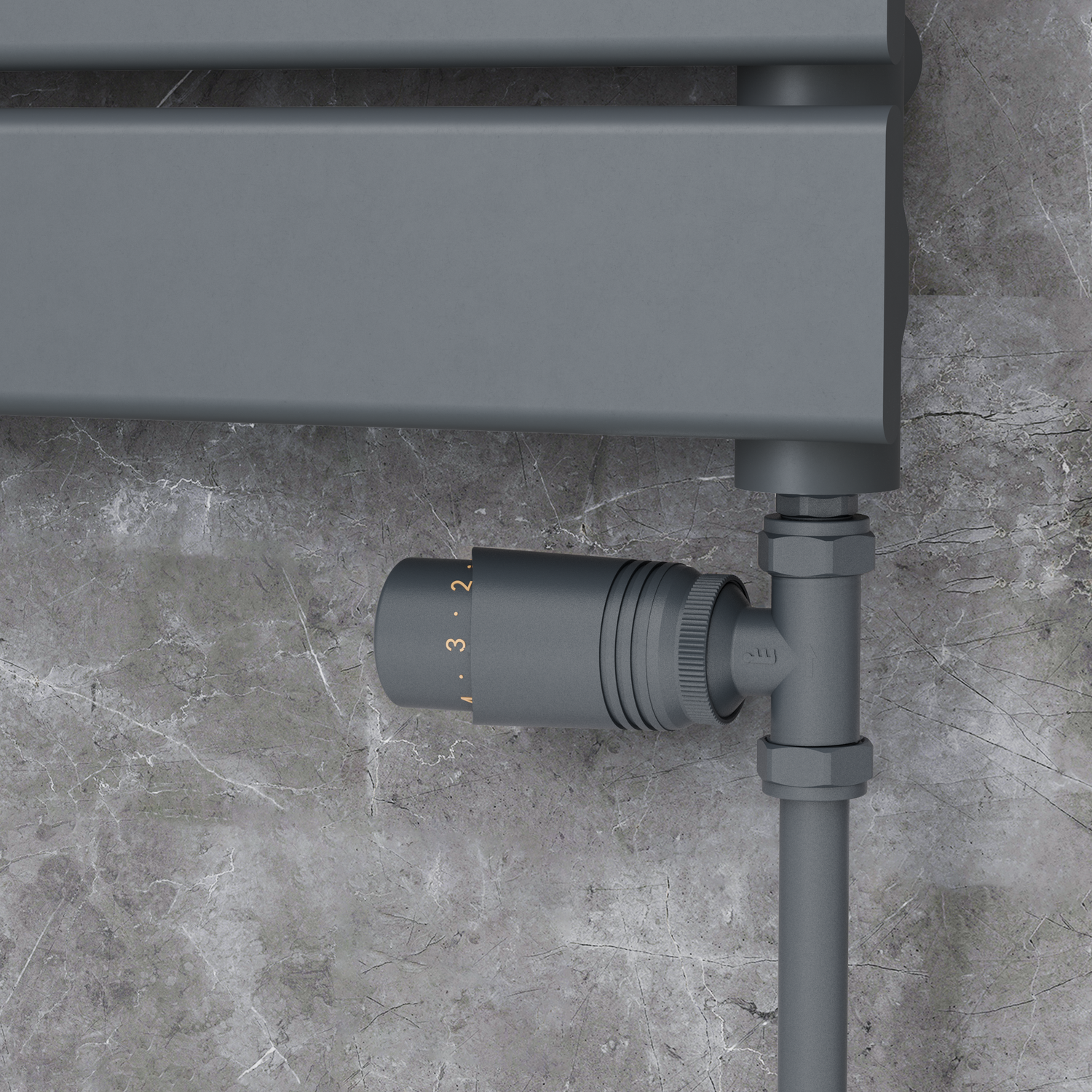 Elego Gray Modern Trv Straight Thermostatic Radiator Valves With Lockshield TRV-ST-1AG - Image 2