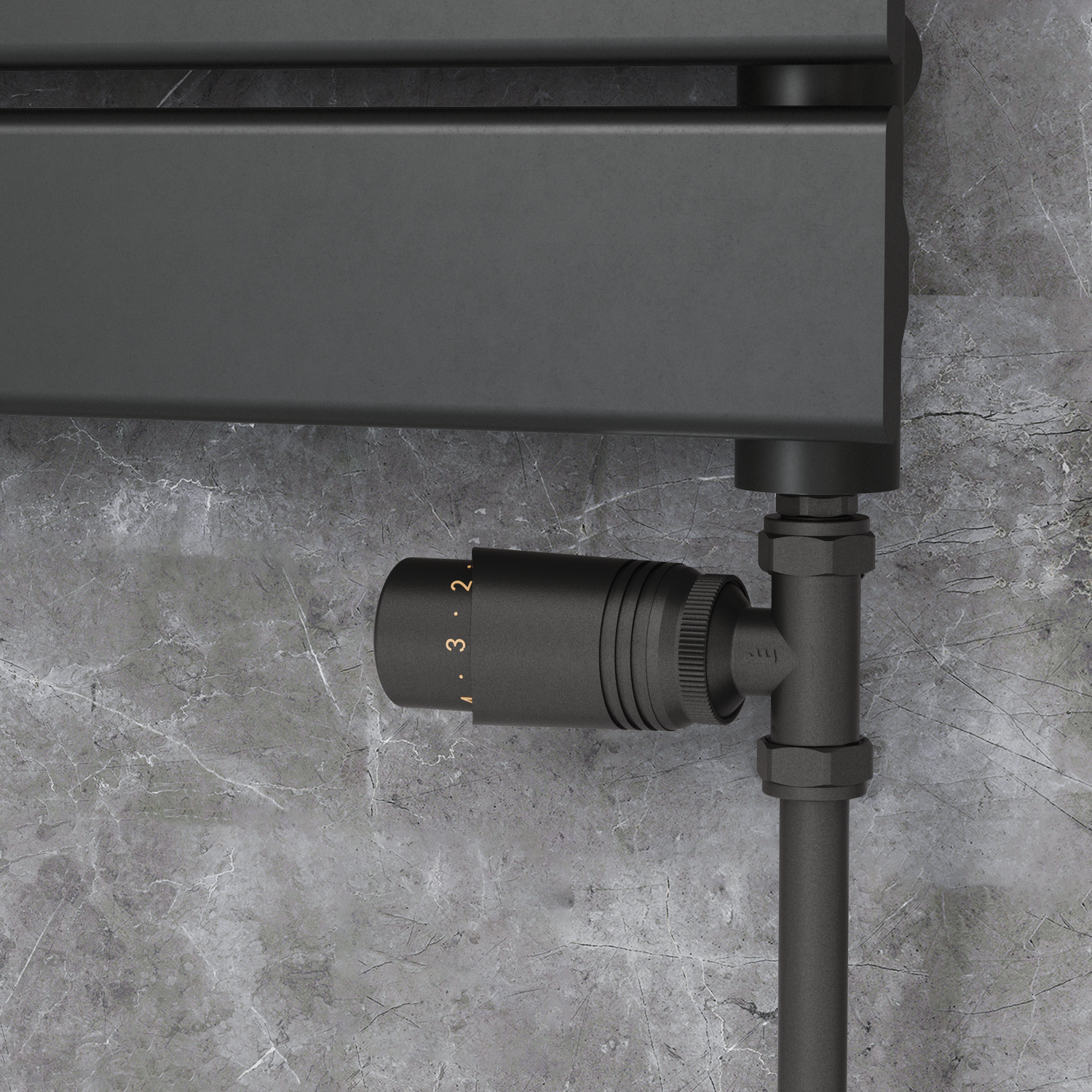 Elego Black Matte Modern Trv Straight Thermostatic Radiator Valves With Lockshield