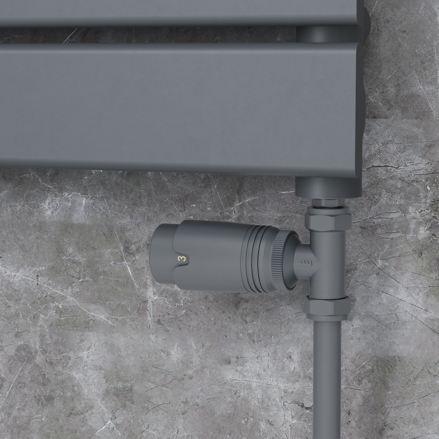 Elego Anthracite Gray Modern TRV Straight Thermostatic Radiator Valves With Lockshield