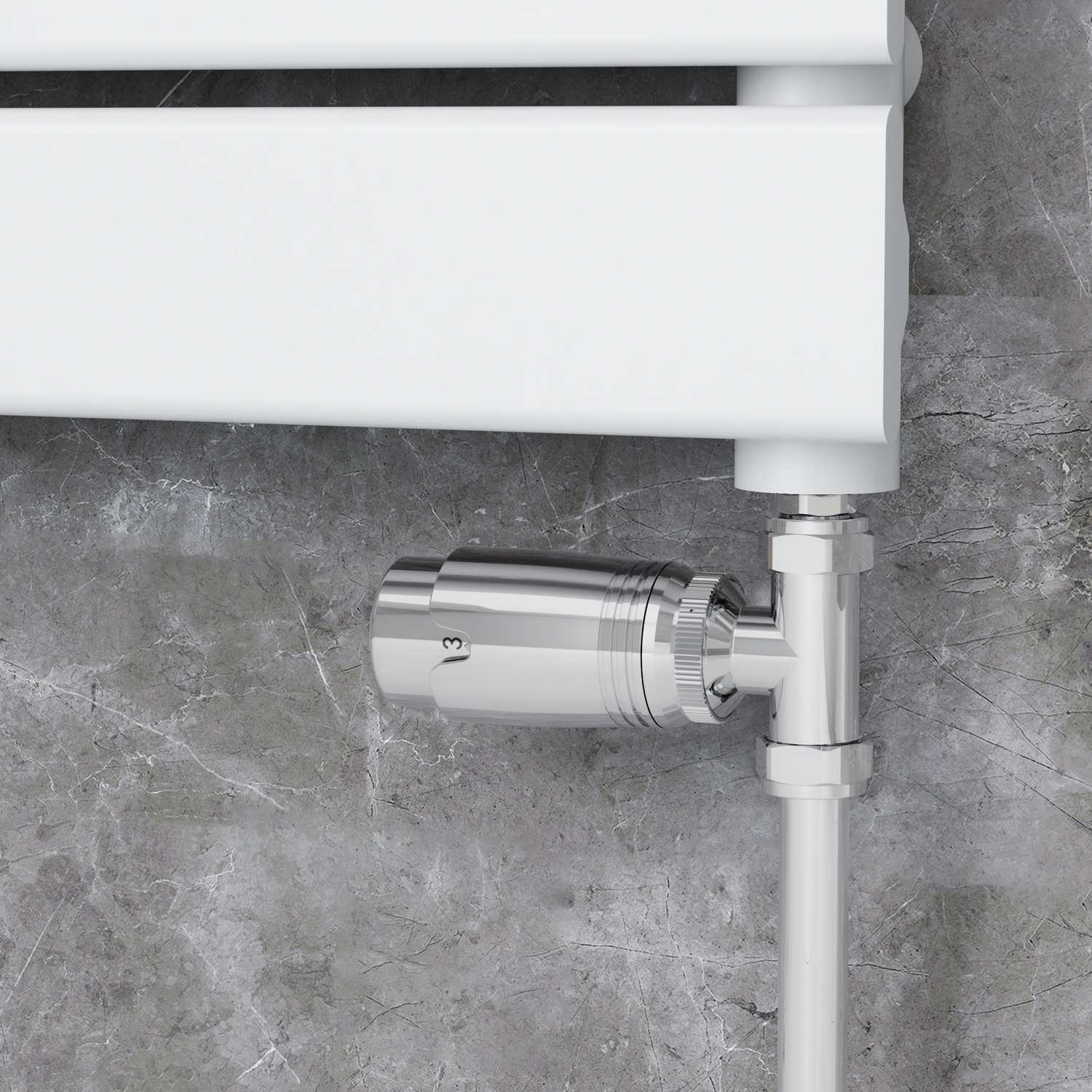 Elego Chrome Modern Trv Straight Thermostatic Radiator Valves With Lockshield - Image 3