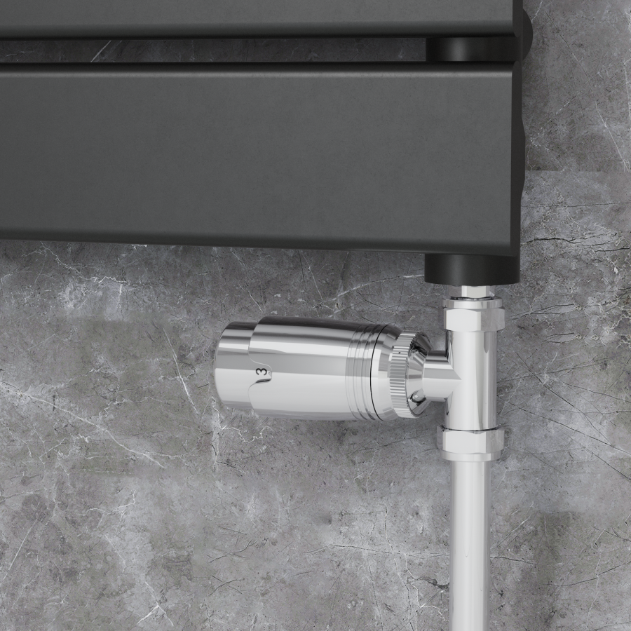 Elego Chrome Modern TRV Straight Thermostatic Radiator Valves With Lockshield