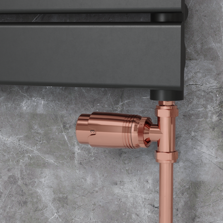 Elego Copper Modern TRV Straight Thermostatic Radiator Valves With Lockshield