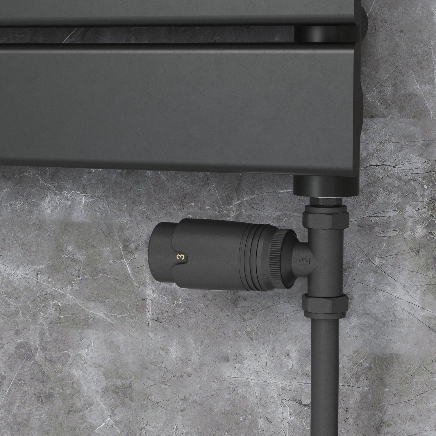 Elego Black Matte Modern Trv Straight Thermostatic Radiator Valves With Lockshield