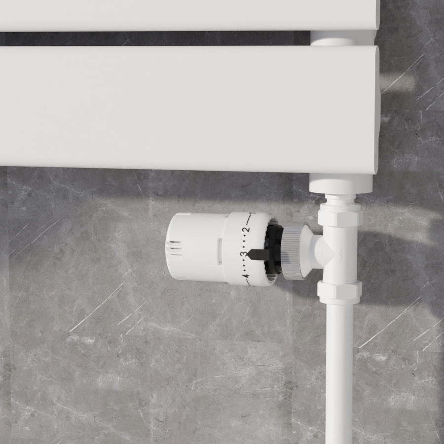 Elego White Modern TRV Straight Thermostatic Radiator Valves With Lockshield