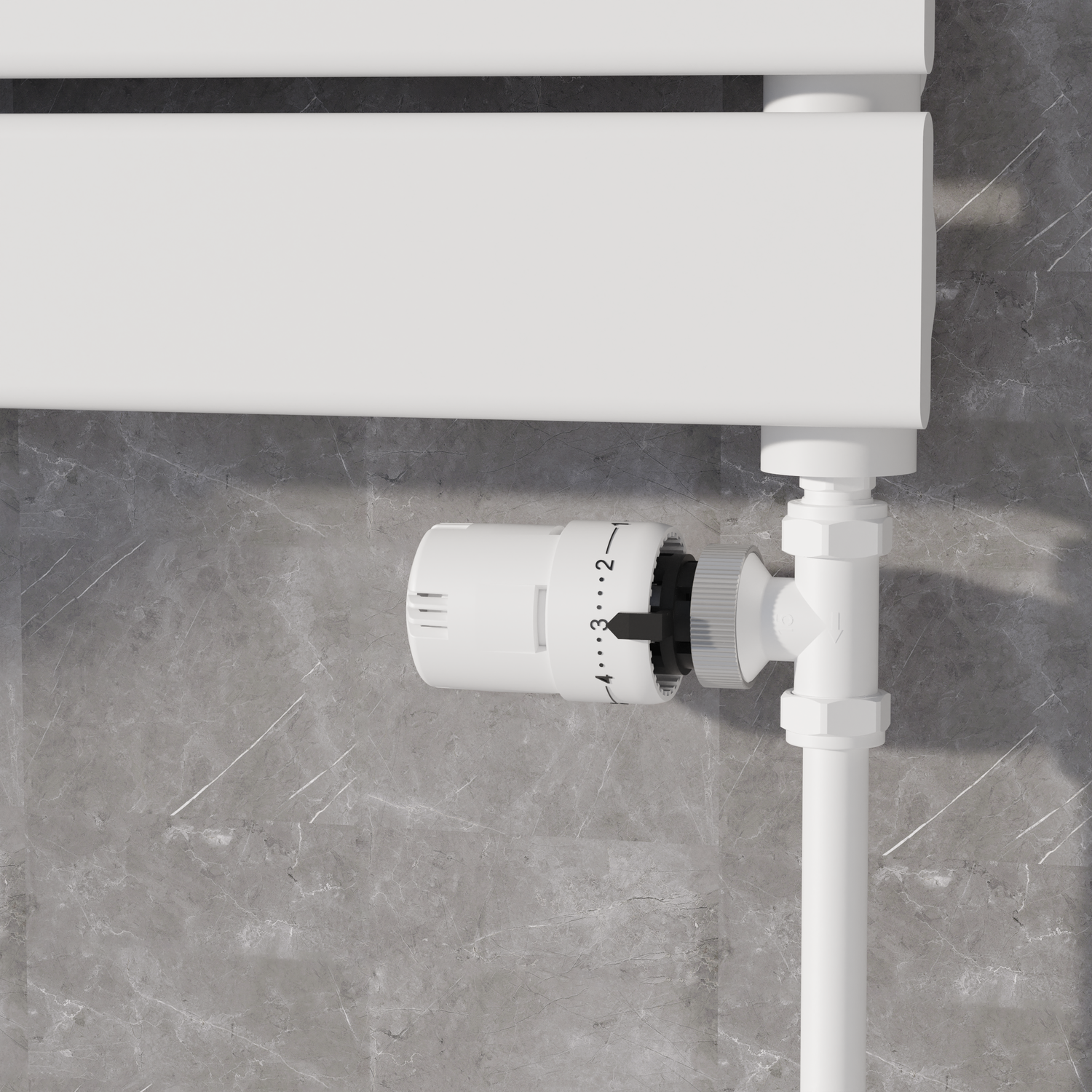 Elego White Modern Trv Straight Thermostatic Radiator Valves With Lockshield