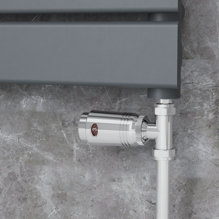 Elego Chrome Modern TRV Straight Thermostatic Radiator Valves With Lockshield