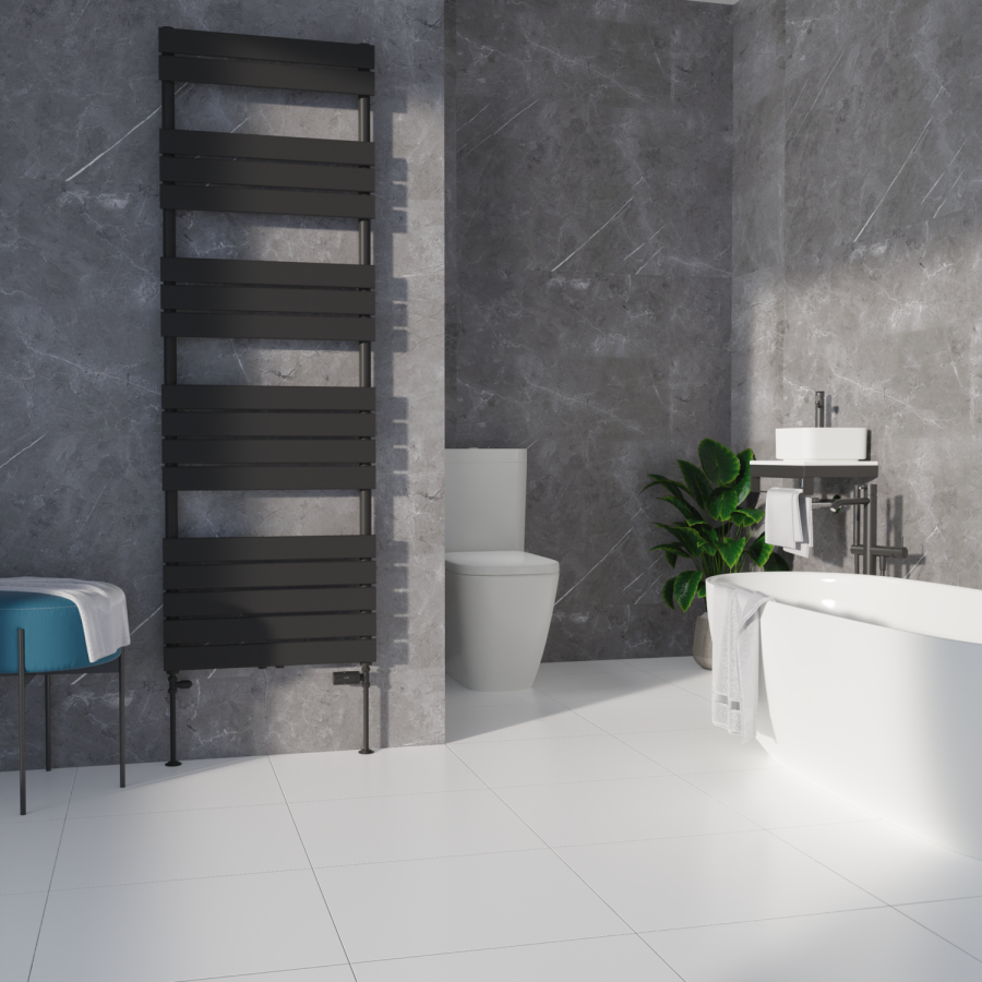 Elego Matte Black Modern TRV Straight Thermostatic Radiator Valves With Lockshield