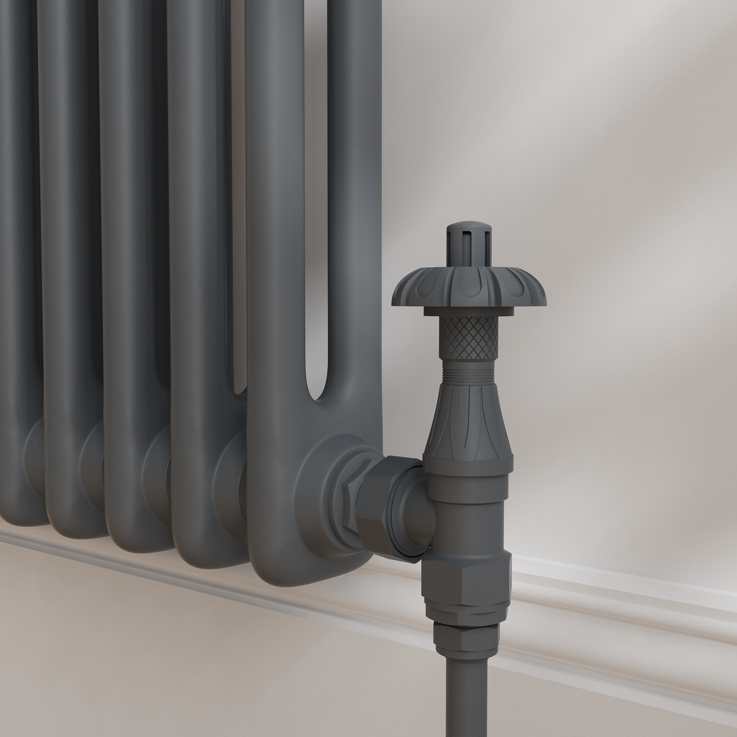 Maesta Anthracite Gray Traditional Trv Angled Thermostatic Radiator Valves With Lockshield
