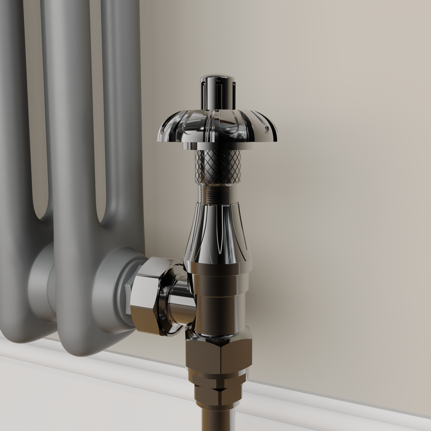 Maesta Black Nickel Traditional Trv Angled Thermostatic Radiator Valves With Lockshield