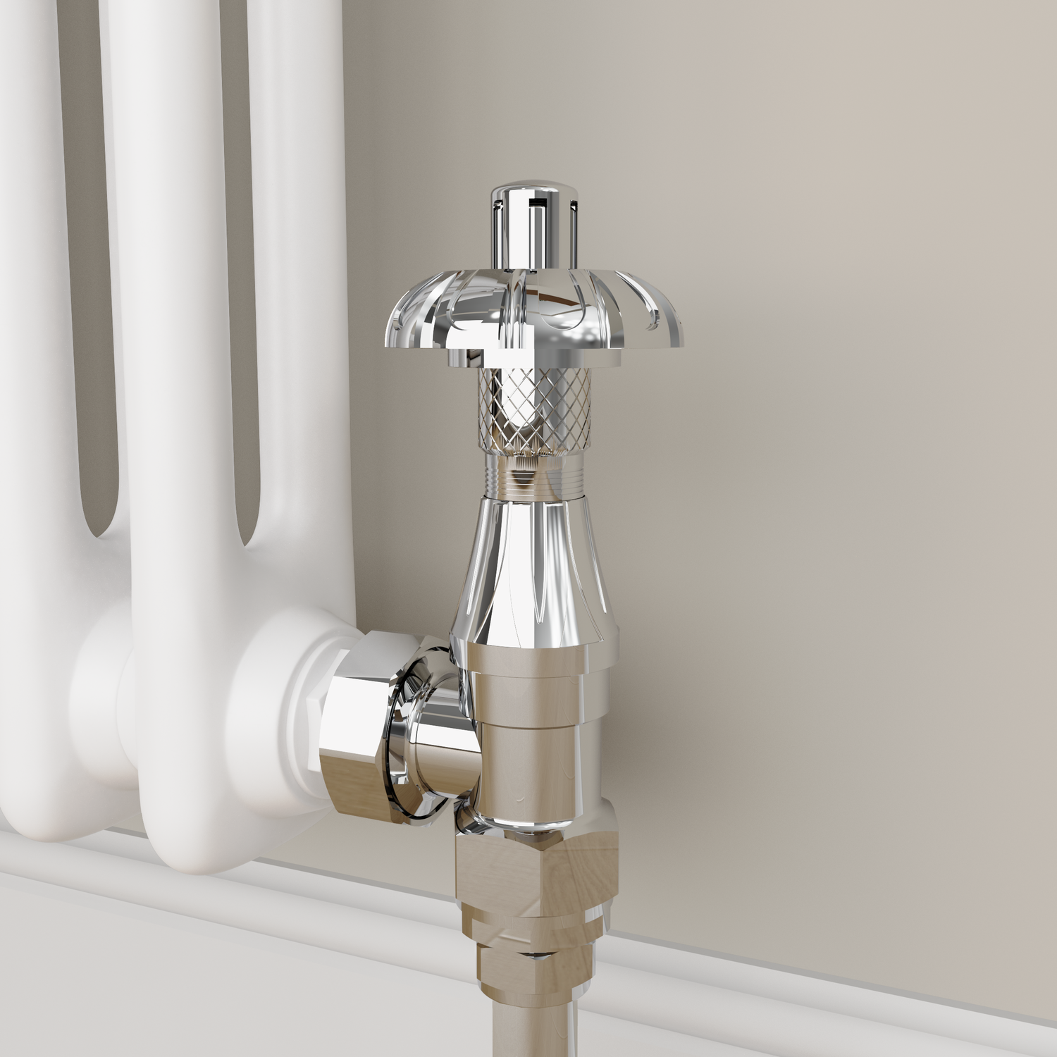 Maesta Chrome Traditional Trv Angled Thermostatic Radiator Valves With Lockshield