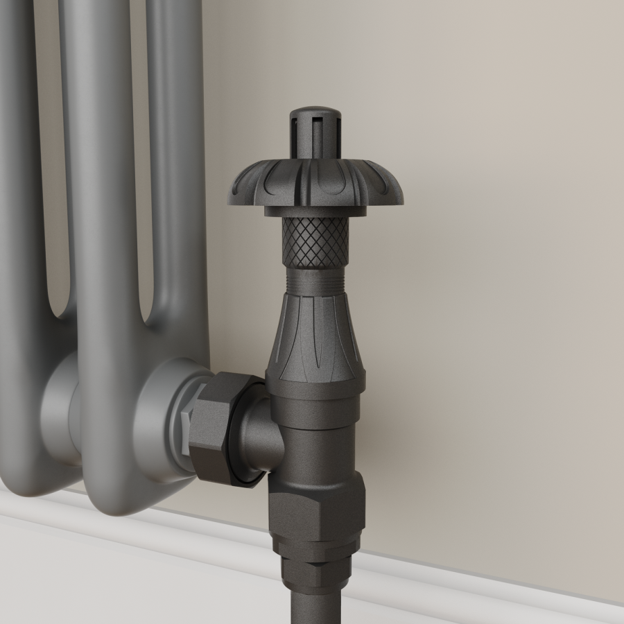 Maesta Matte Black Traditional TRV Angled Thermostatic Radiator Valves With Lockshield
