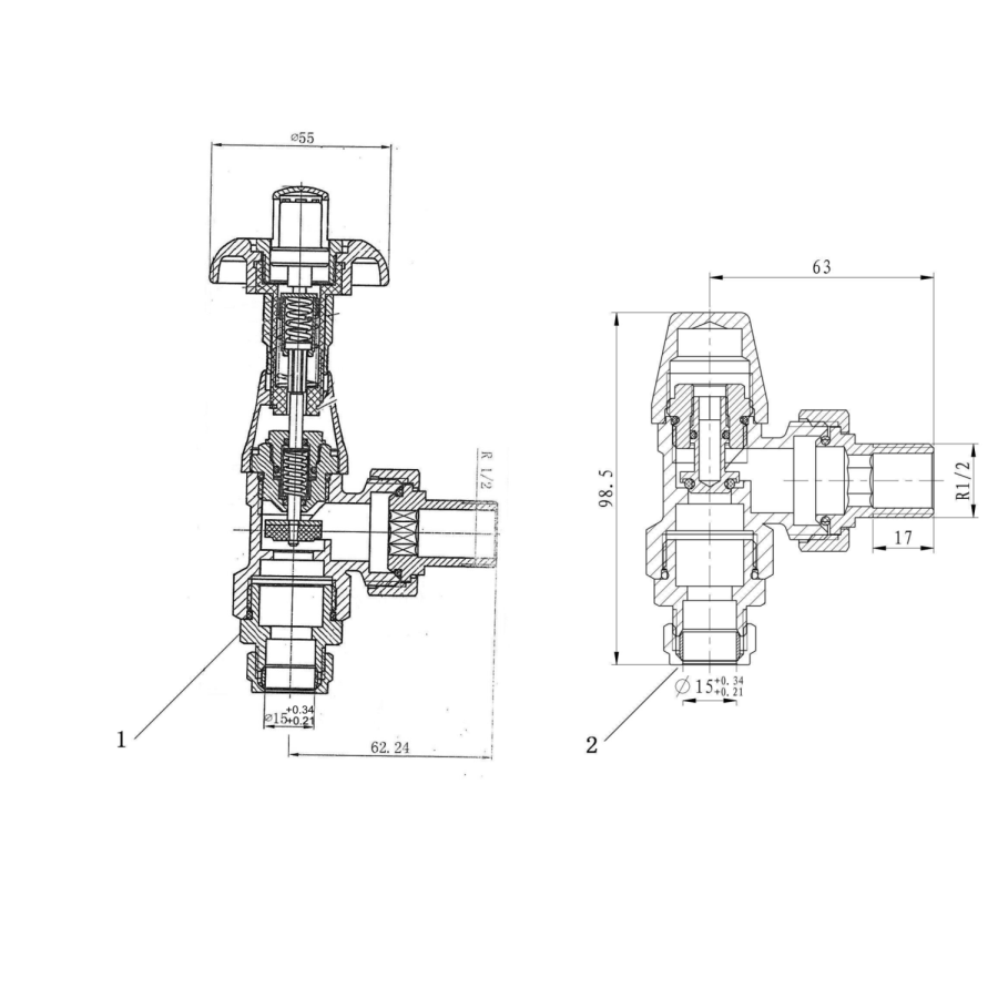 Maesta Matte Black Traditional TRV Angled Thermostatic Radiator Valves With Lockshield