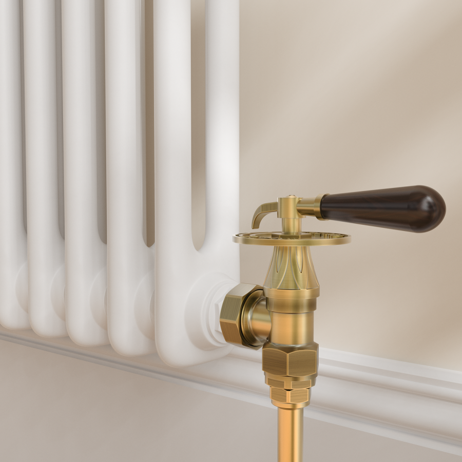 Maesta Antique Brass Traditional Manual Angled Radiator Valves With Lockshield
