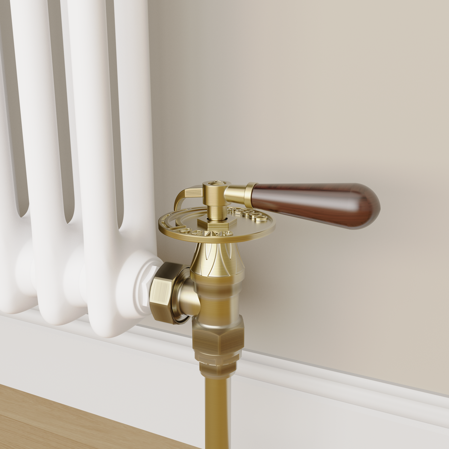 Maesta Brass Antique Traditional Manual Angled Radiator Valves With Lockshield