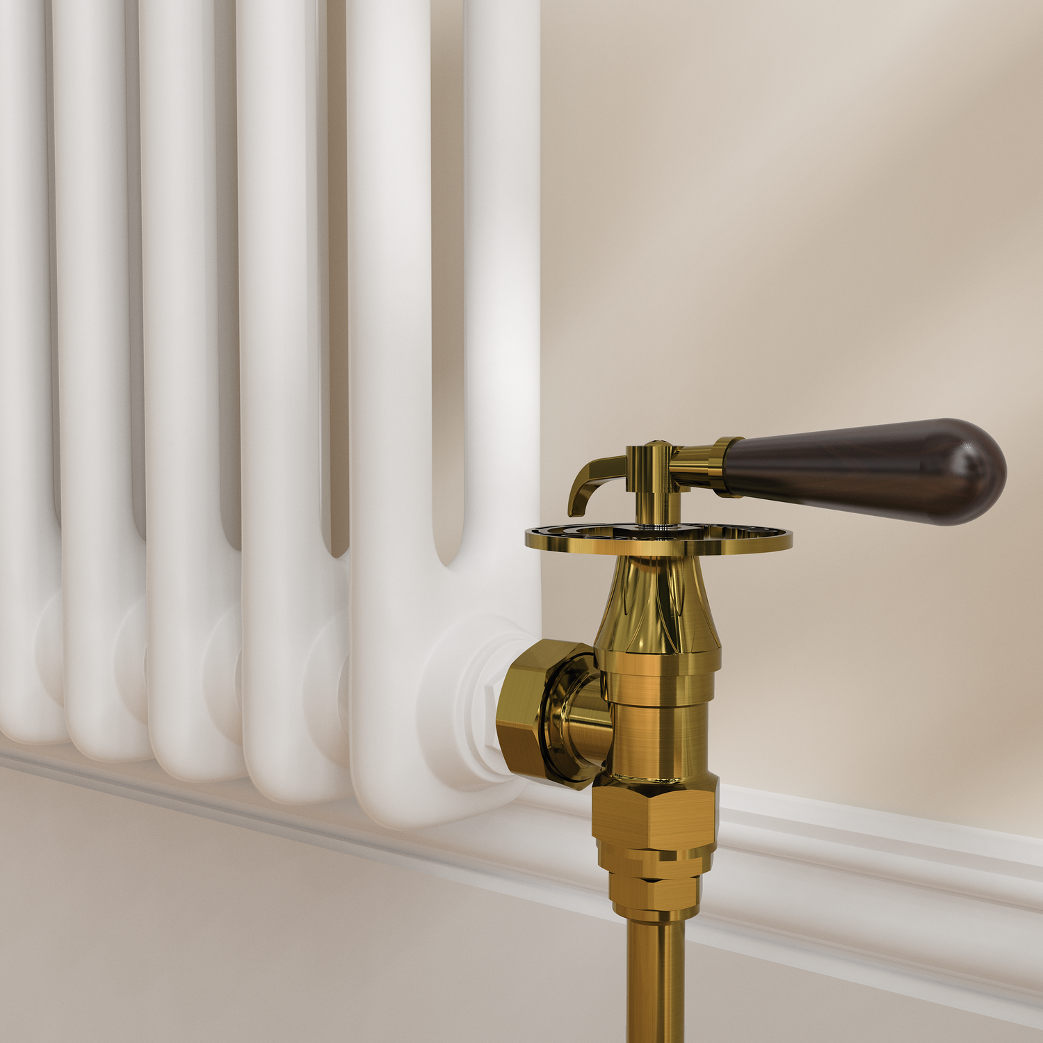 Maesta Brushed Brass Traditional Trv Angled Thermostatic Radiator Valves With Lockshield - Image 2