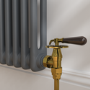 Maesta Brushed Brass Traditional TRV Angled Thermostatic Radiator Valves With Lockshield