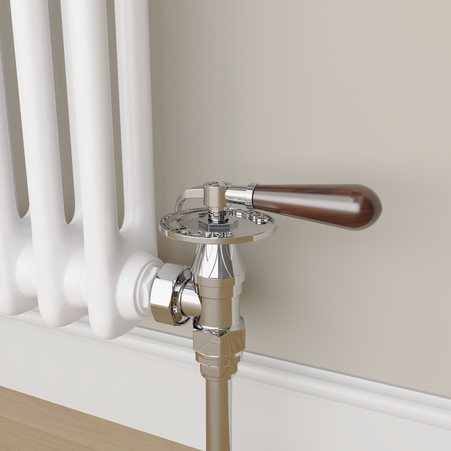 Image of Maesta Maesta Chrome Traditional Manual Angled Radiator Valves With Lockshield Chrome 12.2 x 6.9 x 14.5 cm TRVT-AG-11CH