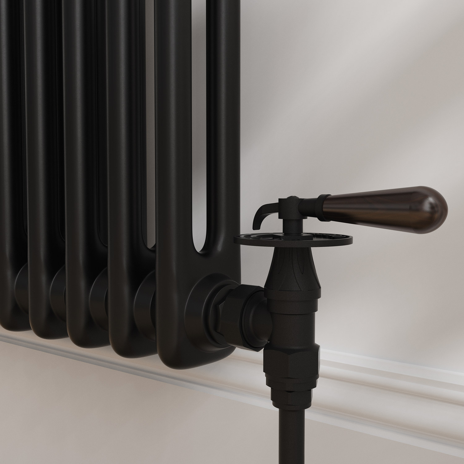 Maesta Black Matte Traditional Manual Angled Radiator Valves With Lockshield